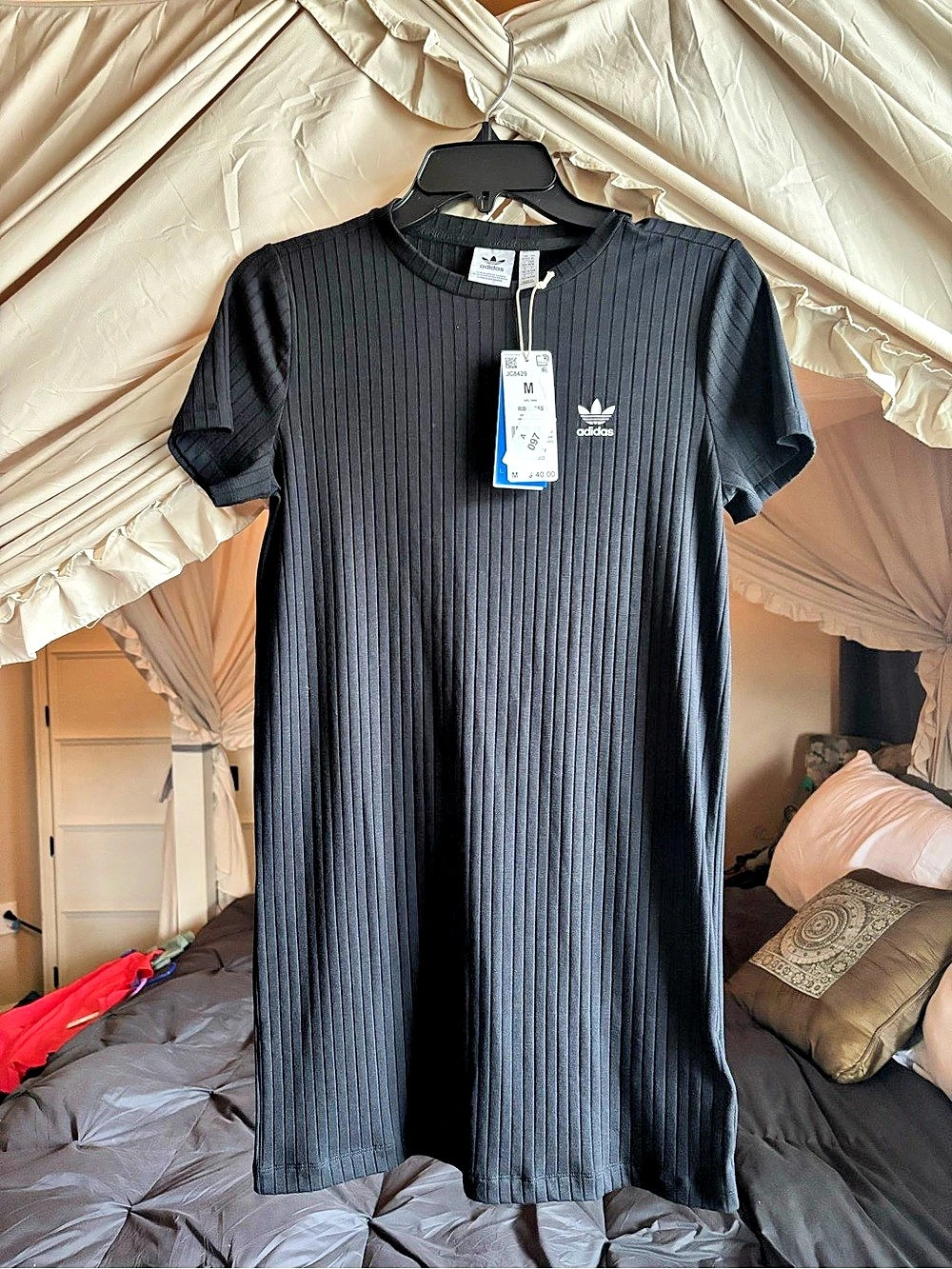adidas Originals Ribbed Short Sleeve Dress Tee Black Size Medium